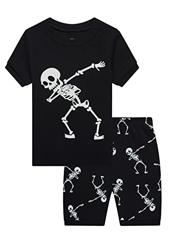 KikizYe Little Boy Skeleton Summer Pajamas Halloween Glow in the Dark Cotton Shorts Sleeve Pjs Size 5