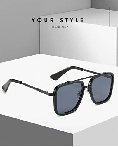 XINXIN Retro Square Sunglasses Men and Women Outdoor Beach Street Shooting Decorative Glasses (Color : A, Size : Medium)3