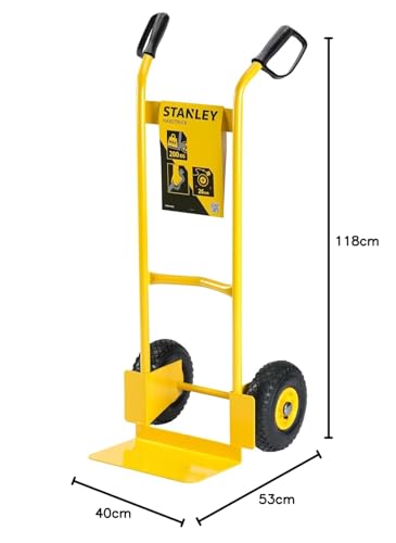 Image of STANLEY SXWT-HT522 Steel Handtruck, 200kg Load Capacity, Ergonomic Handle & Inbuilt Hand Grip with Knuckle Protection, Ideal for Moving Heavy Loads, Boxes & Furniture, Dimensions: 52x49x119 cm