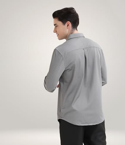 Image of TURMS Men's Solid Knitted Shirts, Odor Control, Stretchable & Breathable, Cotton Blend, Tailored Fit, Full Sleeve