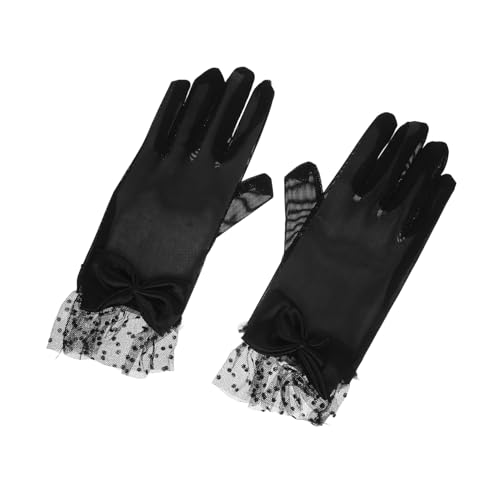 FRCOLOR Elegant Lace Gloves for Women Short Black Stretchy Evening Gloves for Tea Party Wedding and Formal Events