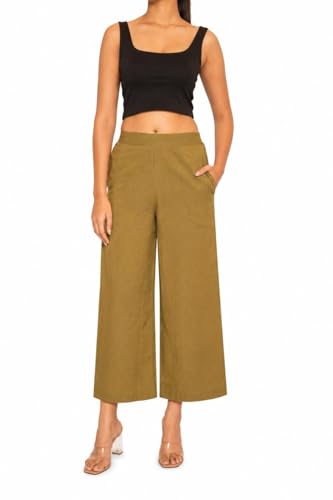 Image of Women Airy Linen Wide Leg Pants | High Waist Casual Summer Trousers | Lightweight Breathable Palazzo Pants BPWLCB01 PRT