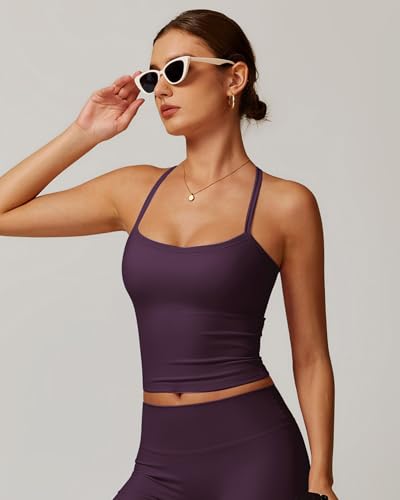 Image of QBGJTD Womens Longline Sports Bras Cross Back Active Gym Yoga Padded Workout Crop Tank Top with Built in Bra