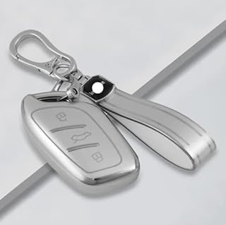Dust Silver Thermal Silicone (TPU) Key Fob Cover with Keychain - Compatible with MG Astor ZS EV Smart Key - SDTP65