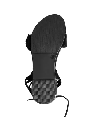 GORGLITTER Women's Lace Up Gladiator Sandals Ruffle Trim Strappy Flat Sandals Casual Tie Up Ankle Strap Sandals2