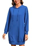 Quenteen Women Hoodies Dress Hooded Sweatshirts Dress Casual Long Sleeve Tunic Dress Oversized Sweatshirts with Pocket A-Blue