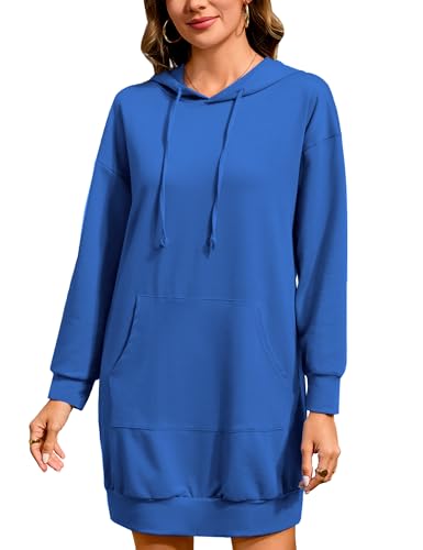 Image of Quenteen Women Hoodies Dress Hooded Sweatshirts Dress Casual Long Sleeve Tunic Dress Oversized Sweatshirts with Pocket
