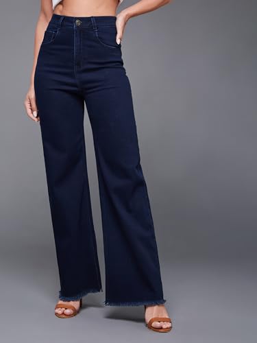 Image of Miss Chase Women's Wide-Leg High-Rise Regular-Length Stretchable Shaping Denim Jeans