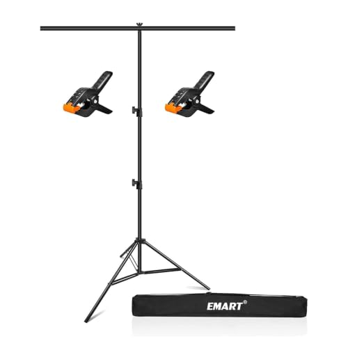 Image of EMART Photography T-Shaped Background Stand 3x6.5ft Adjustable Photo Tripod Stand with 2 Spring Clamps for Video Studio