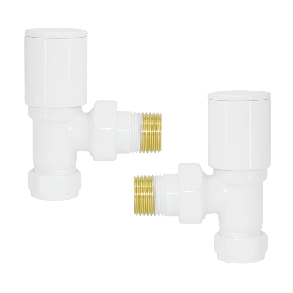 (White, Angled) Warmehaus 15Mm Pair Of Radiator Valve For Heated Towel Rail Radiator 5063021961861