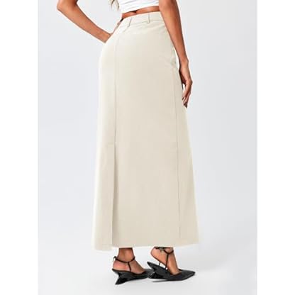 Cicy Bell Women's High Waisted Maxi Skirts Casual Back Split Office Work Long Skirt - Image 6