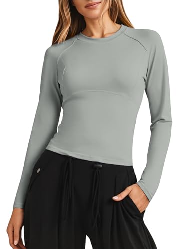 Haut d'entraînement manches longues femme Fisoew avec maintien compression et col rond doux