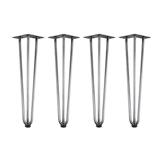 Zelsius Bordsben, hårnålsben, bordsställ, set om 4 bordsskenor, hårnålsben, stålhårnålar för gör-det-själv matbord arbetsbord sidobord (45 cm, natur/råstål)