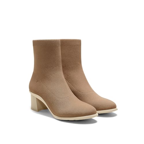 VIVAIA Amanda Womens Ankle Boots Almond Toe Block Heel Booties Comfortable Water Repellent Walking Boots for Fall Winter Daily Outfit Brown Size 8.5