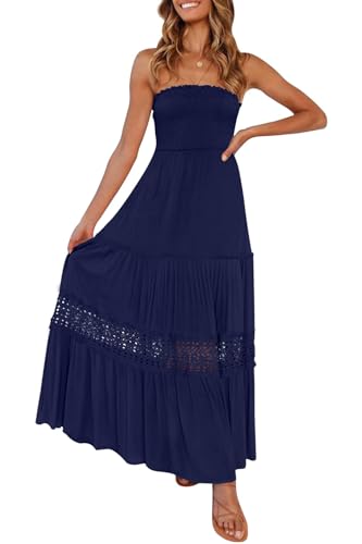 Image of ZESICA Women's 2026 Summer Boho Maxi Dresses Strapless Off Shoulder Lace Flowy A Line Beach Vacation Long Sundress