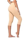 Conceited Capri Leggings for Women - High Waisted - Soft - Casual - Beige Nude - Small - Medium