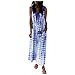 Genorsk Mode Damen Sommer Lose Print Rundhals Ärmellos Unterhemd Gebunden Gürtel Lange Classy Kleider Sundresses, blau, XX-Large