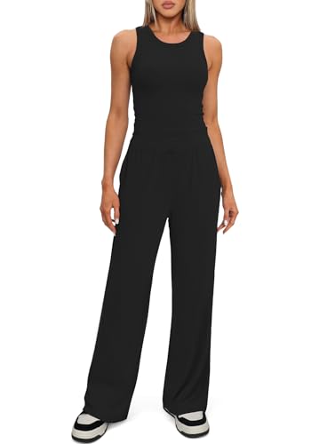 Darong Women's 2 Piece Outfits Lounge Sets Sleeveless Tank Tops Wide Leg Pants Sets Tracksuits Match Sets3