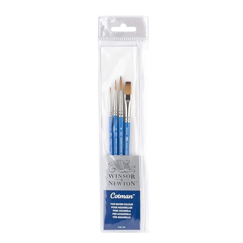 Winsor & Newton 5390604 Cotman Aquarell Synthetikhaar Pinsel mit exzellenter Sprungkraft, Farbtragekraft und Punktgenauigkeit - 4 Pinset Set, kurzer Stiel