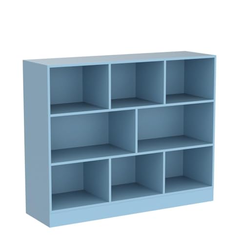 Image of IOTXY Open Shelf Low Bookcase - Wooden 3-Tier Cube Bookshelf, Bright Blue