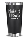 VDGifts Make It A Double #Twinmom Engraved Stainless Steel Tumbler - Twin Mom Mug -Travel Tumbler Mug For Moms Of Twins - Twin Mom Gift - Mother Of Twins - Mommy Tumbler, 20oz, Black