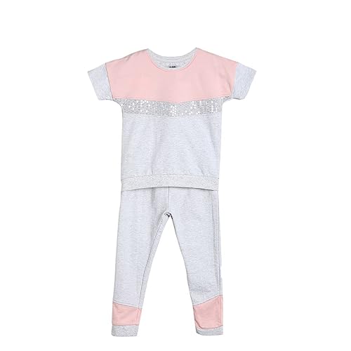 Image of miniklub Girls Grey & Peach-Coloured T-Shirt With Trouser