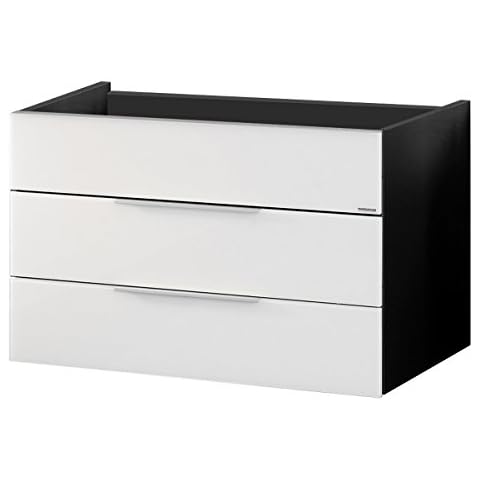 FACKELMANN Waschtischunterschrank KARA / Badschrank mit Soft-Close-System / Maße : ca. 80 x 59 x 49 cm / hochwertiger Schrank fürs Bad / Möbelstück mit zwei Schubladen / Korpus: Anthrazit / Front: lackiertes Glas in Weiß Cover