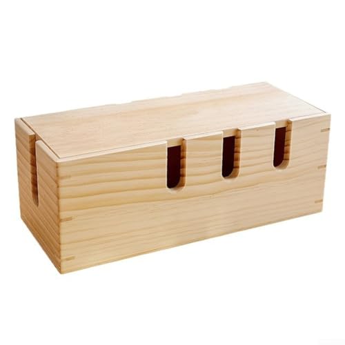 Ableholy Caja de gestión de cables de madera maciza, organizador de cables de escritorio y concentrador de almacenamiento para cables, decodificadores y accesorios, 31 x 13 x 12 cm (marrón claro)