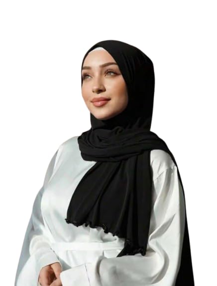 Hijab Scarf for Women Soft Black Cotton Jersey Muslim Hijab Head Wrap Scarves fashion Long Scarf Shawls Satin Piping Edges2