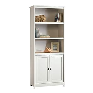 Sauder Cottage Road Library with Doors/Book Shelf, L: 29.29″ x W: 13.98″ x H: 71.5″, Soft White finish