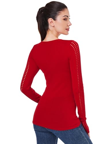 Image of AmelieBoutik Women Crew Neck Eyelet Trim Long Sleeve Knit Top Sweater