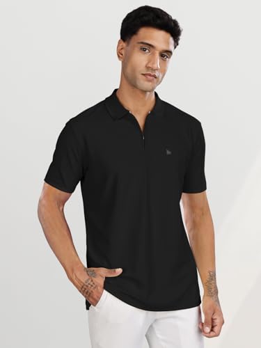 Image of BULLMER Trendy Solid Zipper Collar /Polo Neck Tshirt for Men