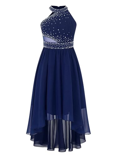 Miaeowve Enfant Fille Robe Soirée Princesse à Strass Brillant Asymétrique Robe Demoiselle Honneur Mariage Cérémonie Robes de Fête Bal 5-16 Ans Bleu...