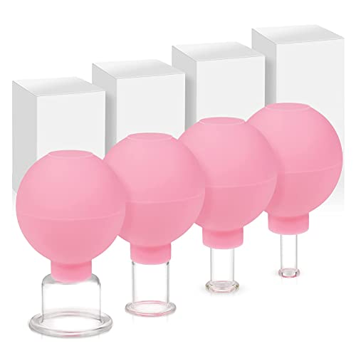 Schröpftherapie Sets Gesichts Vakuum Saug Massageschalen, Comius Sharp 4 Stück Rosa Schröpftherapie Sets für Anti Age und Nacken Kopf Gesichts Schulter Massagegerät Cover