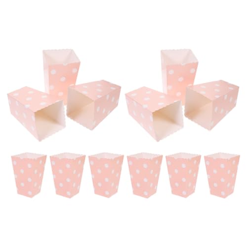 KHBUAB Cajas de Palomitas de Maíz Decoración Festiva Segura de Papel Puntos Blancos y Rosa, Paquete de 12 Unidades, Cajas Desechables Cumpleaños, Bodas para Fiesta y Celebraciones