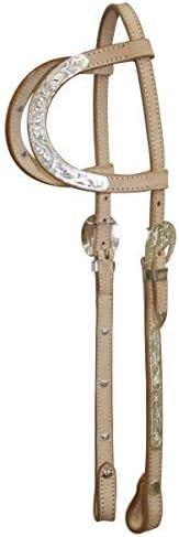Showman Horse Leather Silver Two Ear Headstall Bridle with 7' Long Leather Split Reins