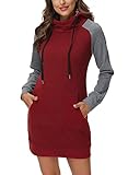 pullover kleid mädchen Damen Langarm Pulloverkleider,Damen hoodie kleider, Sweatshirt für Frauen Sport Casual Herbst Winter. Größe Kapuze Design, kontrastfarbene Raglanärmel und aufgesetzte Kängurutaschen. In dieses Mini Länge Sweatkleid vereinigt sich die Gemütlichkeit mit der Weiblichkeit .