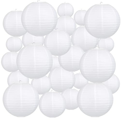 24Pcs White Paper Lanterns Assorted Sizes (6