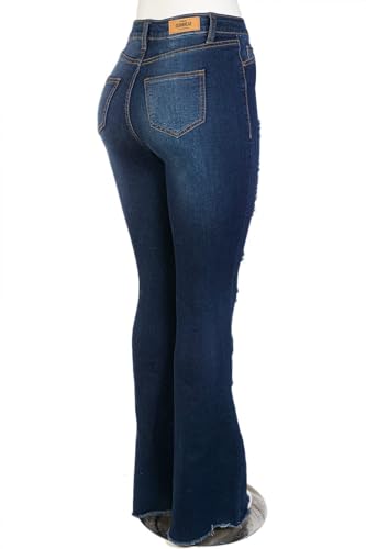 Jack David Womens Junior 70s Trendy Slim Fit Flared Bell Bottom Denim Jeans Pants (0, JD BI468 Blue)4