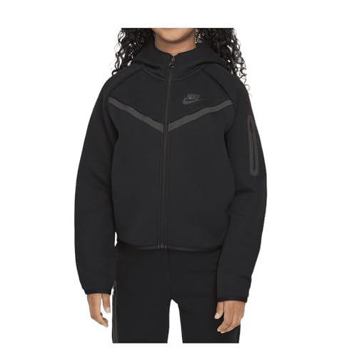 Nike Sportswear Tech Fleece Girls' Full-Zip Hoodie (HV8695-010, Black/Black/Black/Black)
