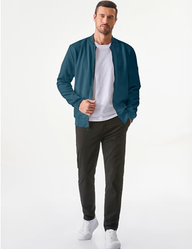 Image of JMIERR Mens Casual Jacquard Bomber Jackets Color-Block Lightweight Varsity Jacket Fashion Zipper Coat with Pockets