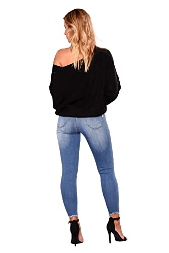 Image of Women's High Waisted Ripped Skinny Jeans Distressed Stretch Butt Lifting Denim Pants Blue Size 8