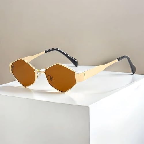 Image of Dervin Fashionable Retro Hexagonal Sunglasses for Women & Men | Trendy, Stylish & Classic 90s Vintage Style | UV400 Protection & Durable Metal Frame