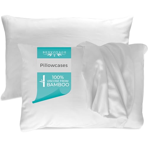 BedVoyage Ultra Soft Standard Pillowcase Set, Cooling & Breathable, Silky & Gentle to Skin and Hair, Luxury 100% Viscose Derived from Bamboo, 20x26 Envelope Closure, 2pc Set, Standard – White