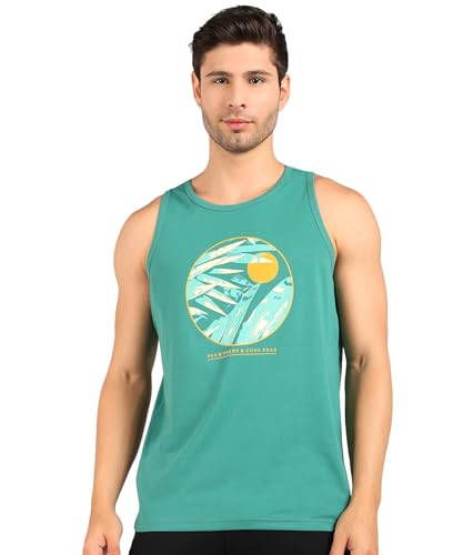 Image of Alan Jones Clothing Men Cotton Printed Sleeveless T-Shirt | Regular Fit | Casual, Beach & Lounge Wear | Tank Top for Summer