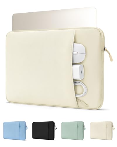 ProCase Pokrowiec na MacBook Air 13 cali (M5 2026 / M4 2025 / M3 / M2 / M1)/Neo, również do MacBooka Pro 13 cali, wyściełany z zewnętrzną kieszenią na ładowarkę i akcesoria - beżowy