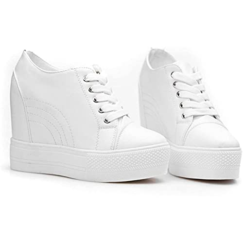 Image of ACE SHOCK Women Wedges Sneakers with Hidden Heel Ankle High Platform Walking Shoes Fashion Bride Wedding Shoes