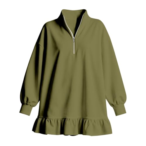 ENCURKUS Womens Half Zip Ruffle Sweatshirt Dress Collar Long Sleeve Dress | Causal Loose Fit Business Office Work Dresses Cute Lightweight Outwear Holiday Clothes Comfy Fall Winter Daily Outfits 2026 - image 3