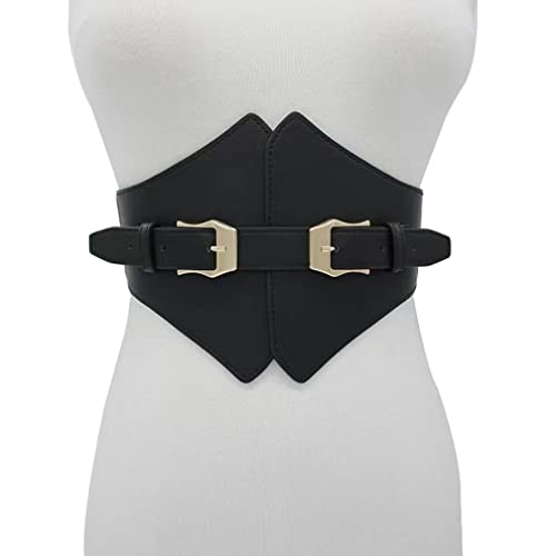 Wide Stretch Faxu Leather Waist Belts With Gold Buckle For Dresses Womens Fashion High Elastic Corset Waistbands2