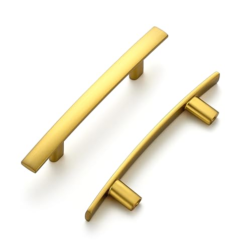 Image of Ravinte 10 Pack Cabinet Handles Brushed Brass Cabinet Pulls Kitchen Cabinet Handles,Curved Drawer Pulls in 5-3 /16 Inch Length with 3 Inch Hole Center Arch Kitchen Cabinet Hardware